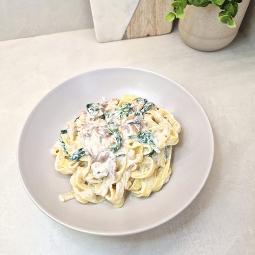 pasta-ricotta-champiñones-nueces-espinacas